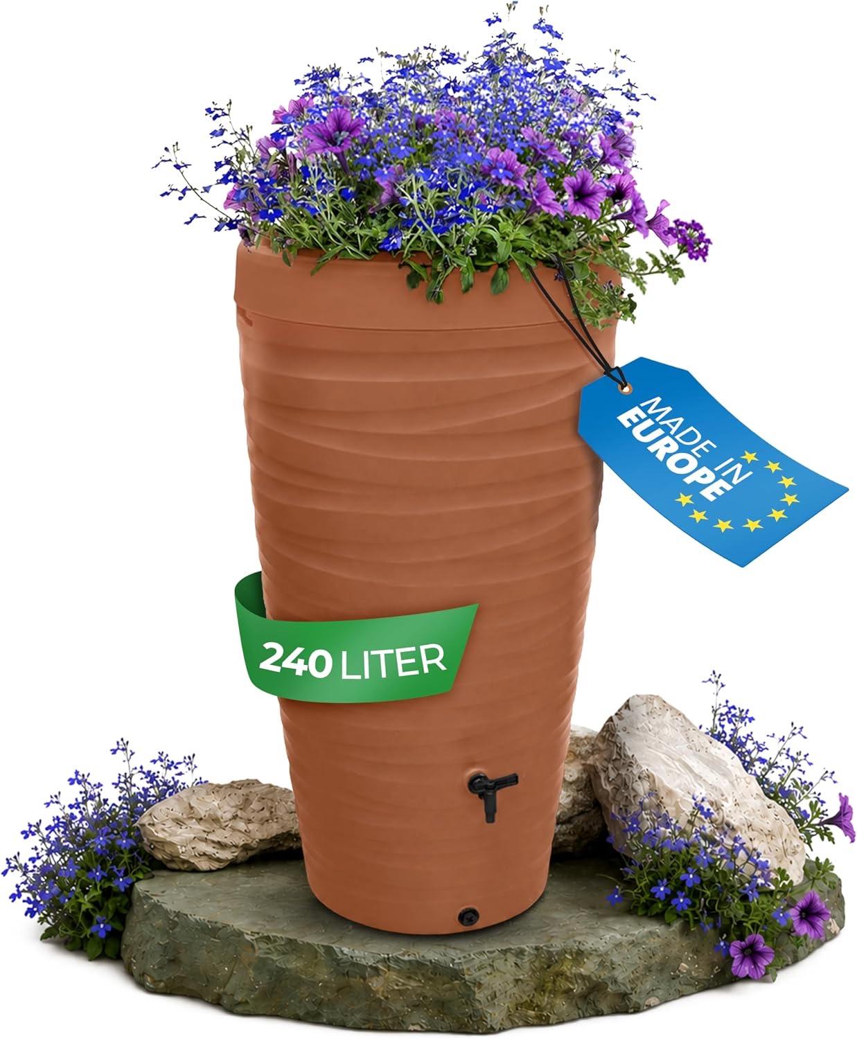 YourCasa Wave Design Regentonne 240 Liter Terracotta