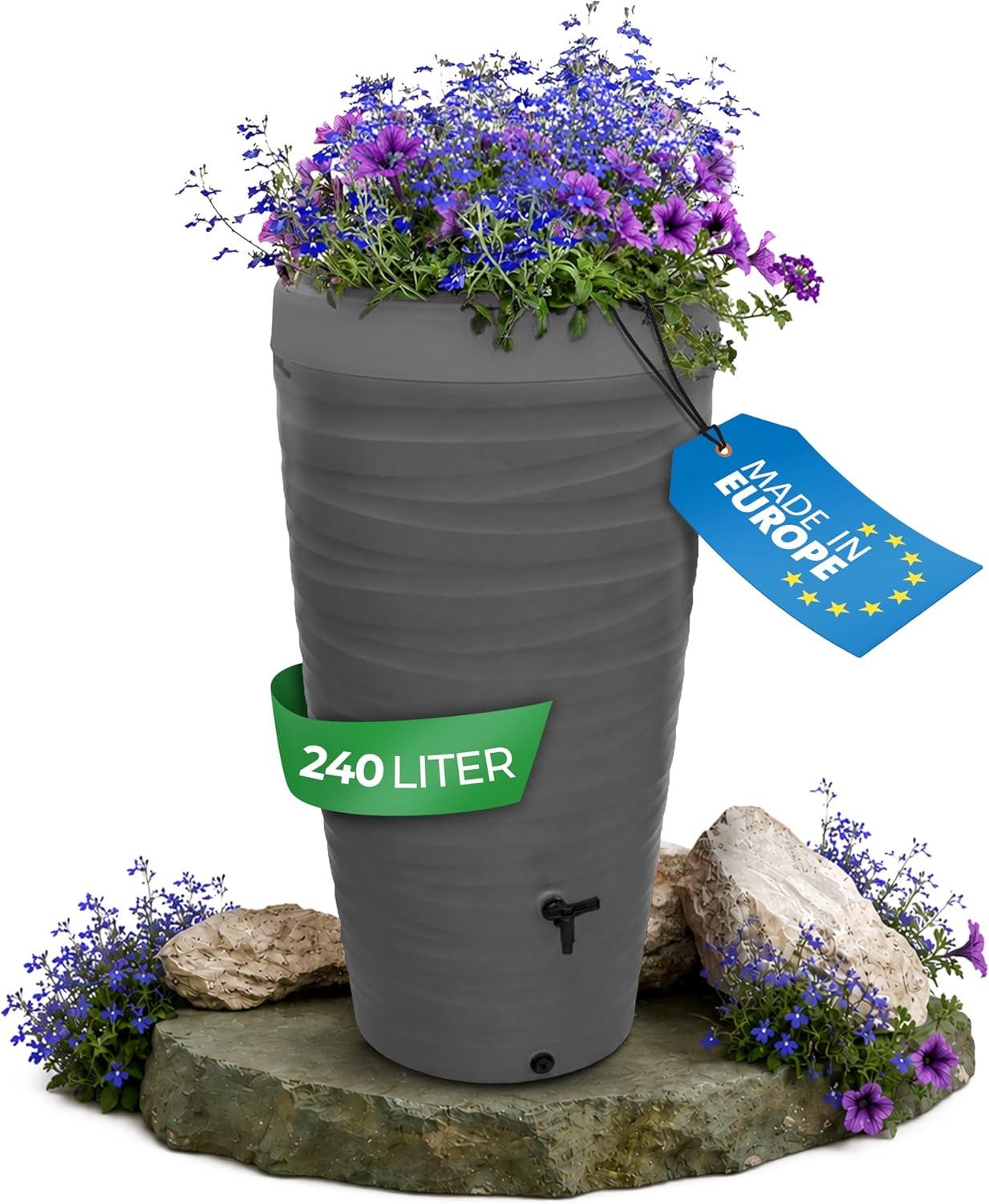 YourCasa Regentonne 240 Liter Wave Design Grau