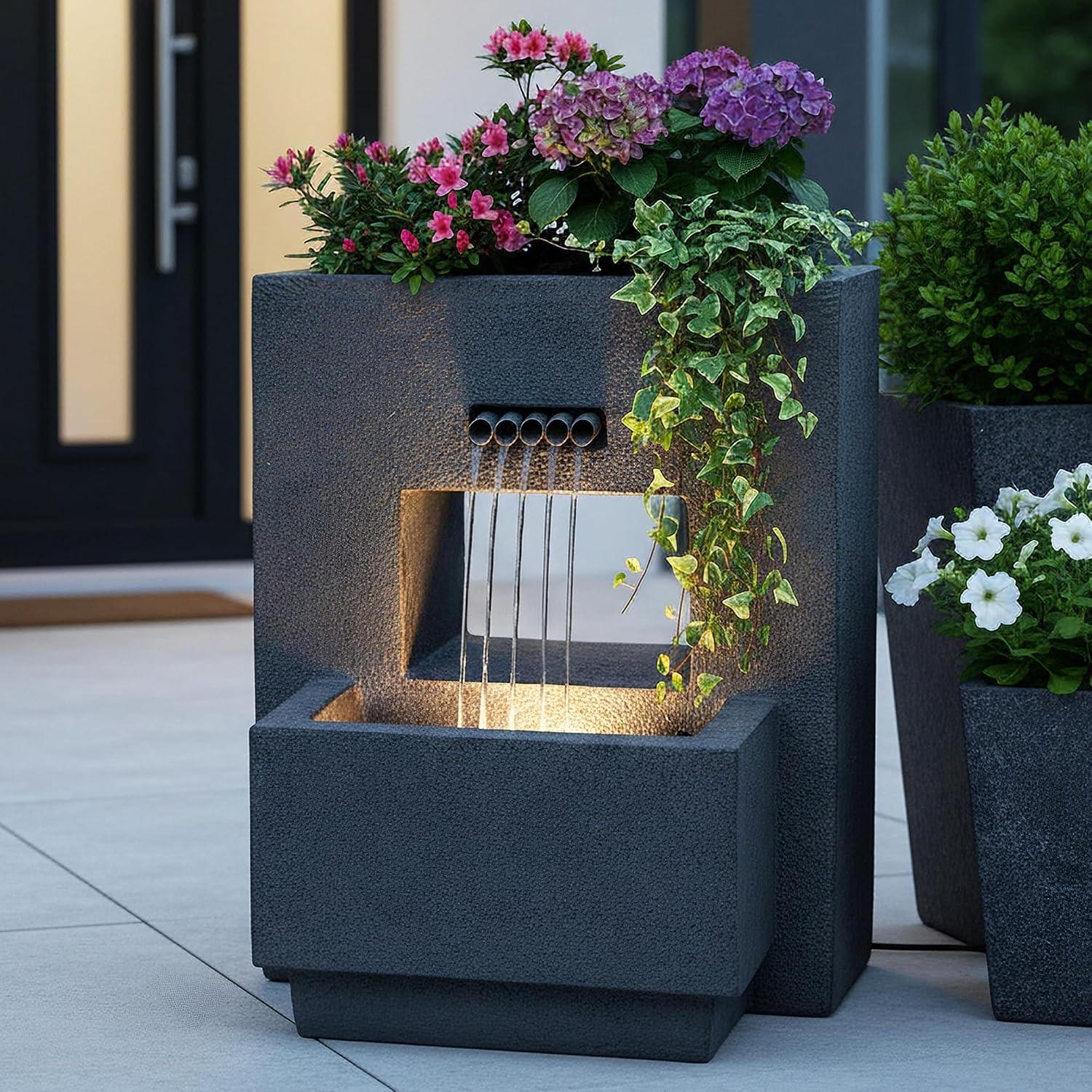 Arnusa Gartenbrunnen bepflanzbar Betonoptik 57 cm