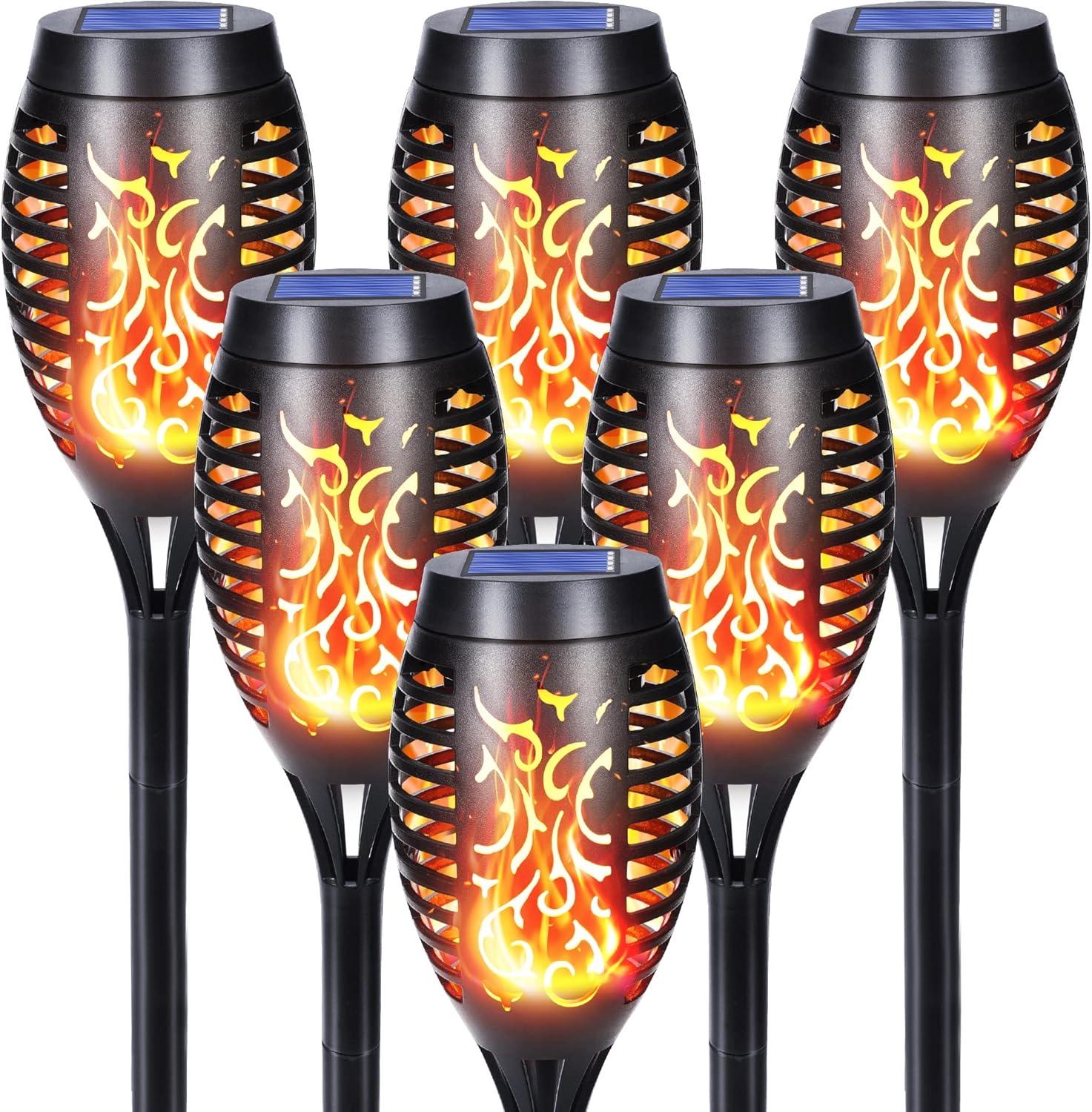 Qedertek 6er Solar-Gartenfackeln Flammeneffekt