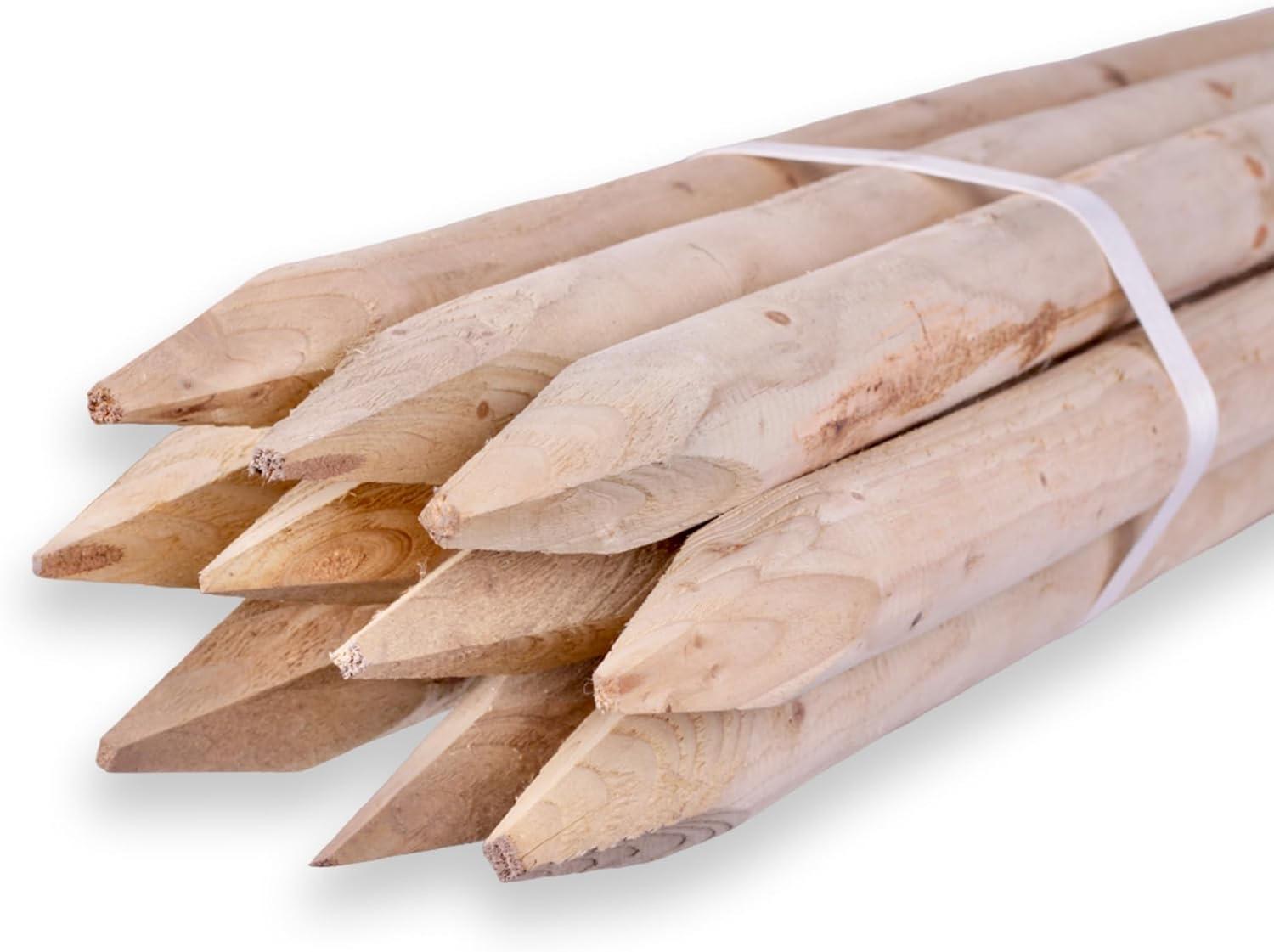 10er Set Naturbelassene Rundholzpfähle 6 cm 100 cm
