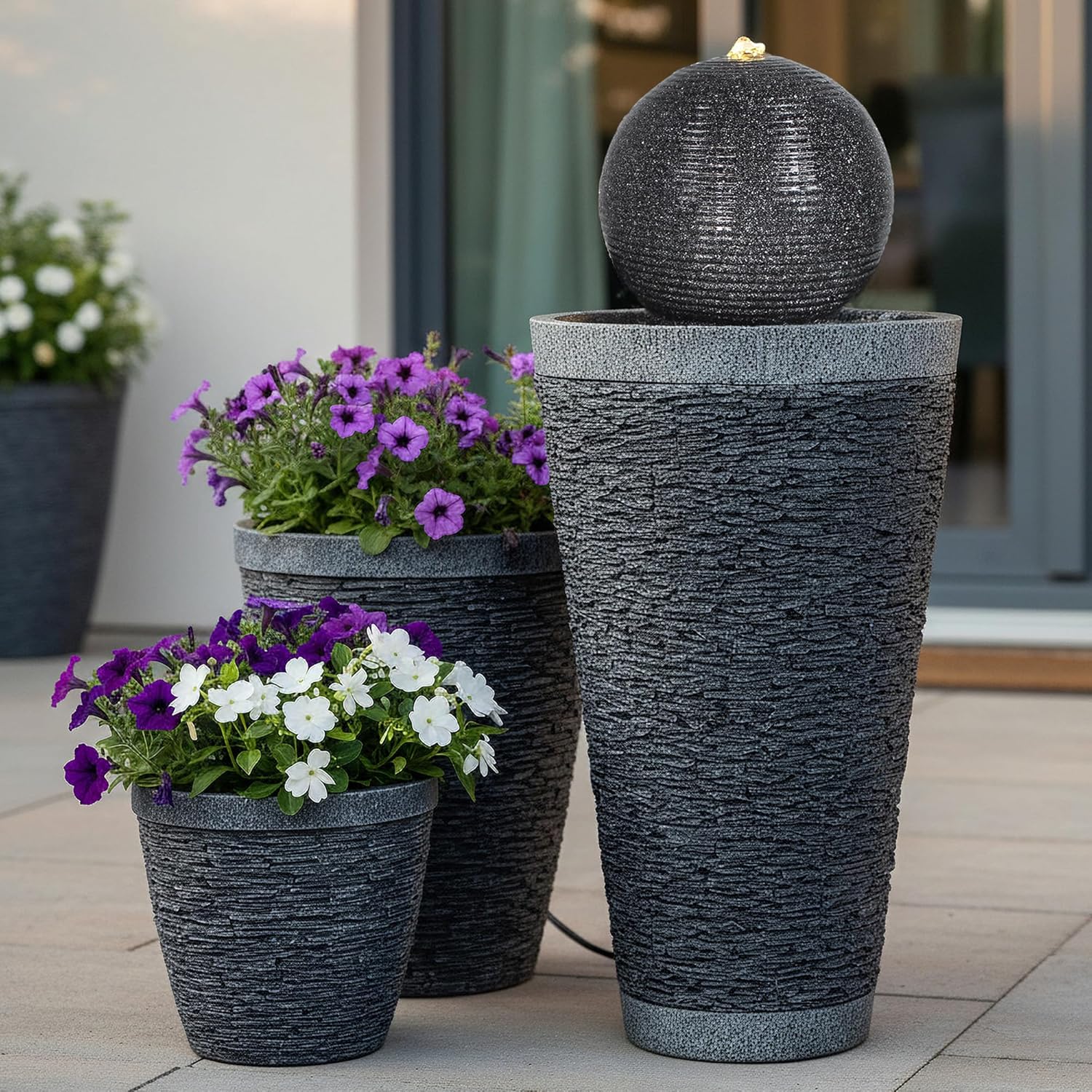 Arnusa Gartenbrunnen BK910 Kugelbrunnen Steinoptik 71 cm mit LED