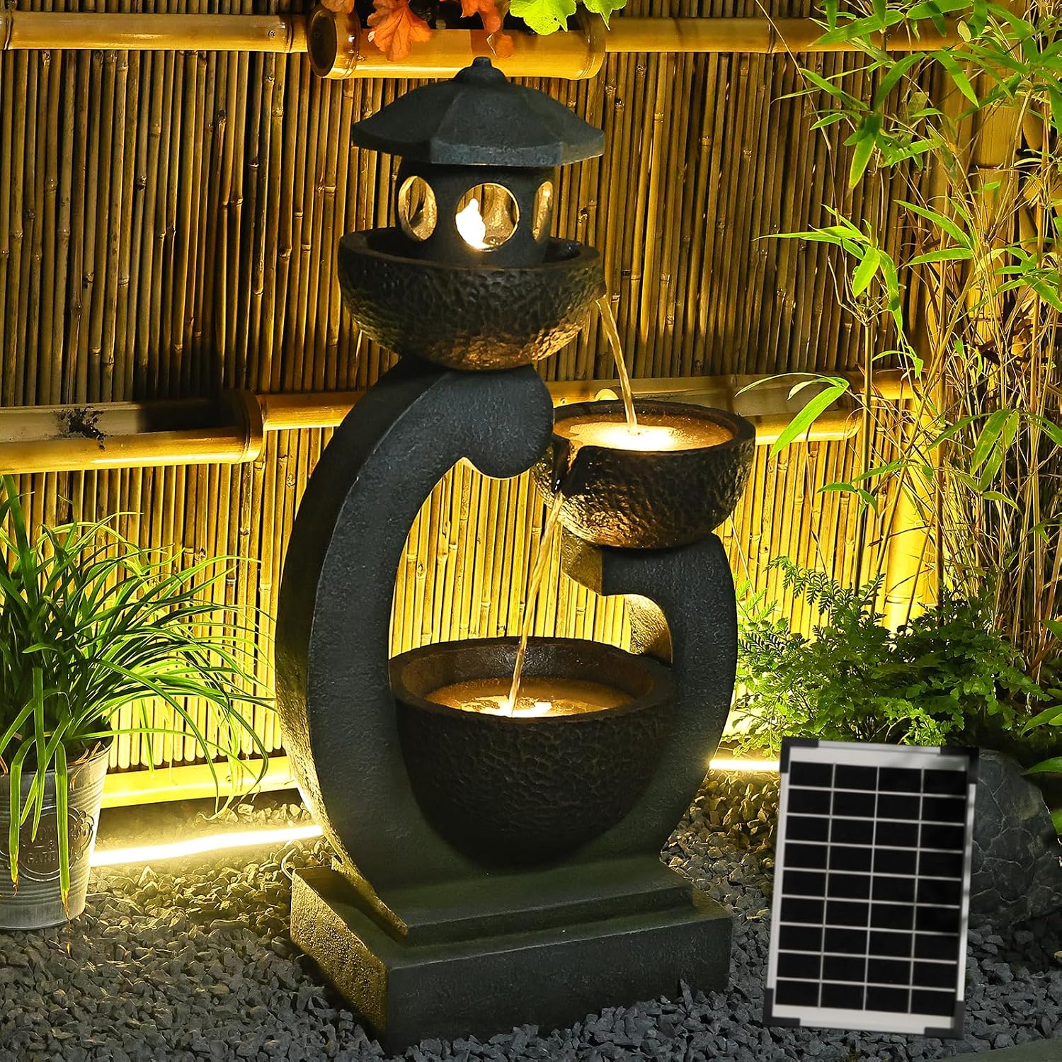 Bumilgar Solar-Gartenbrunnen Zen-Kaskade 89,5 cm mit LED