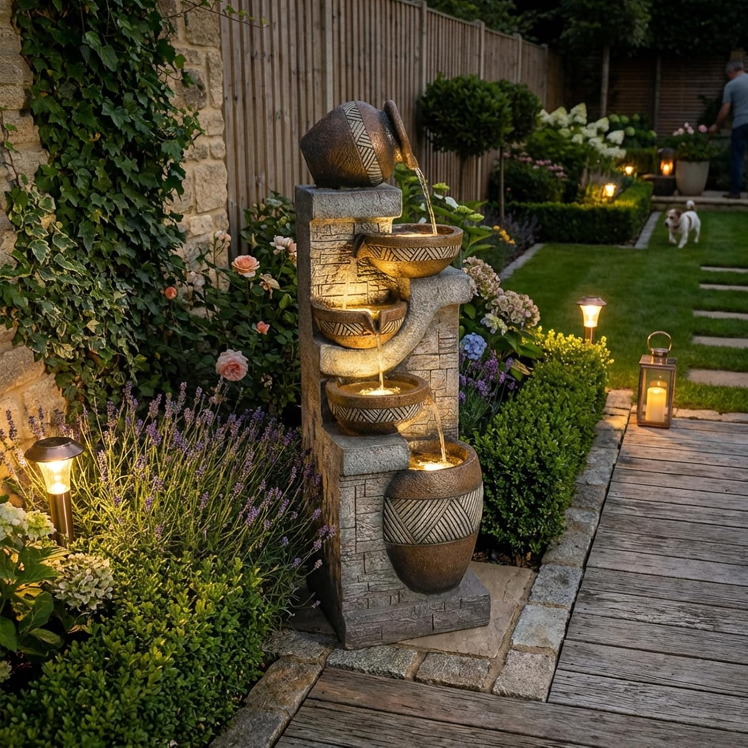 Bumilgar 108 cm 5-stufiger Krug-Gartenbrunnen in Steinoptik