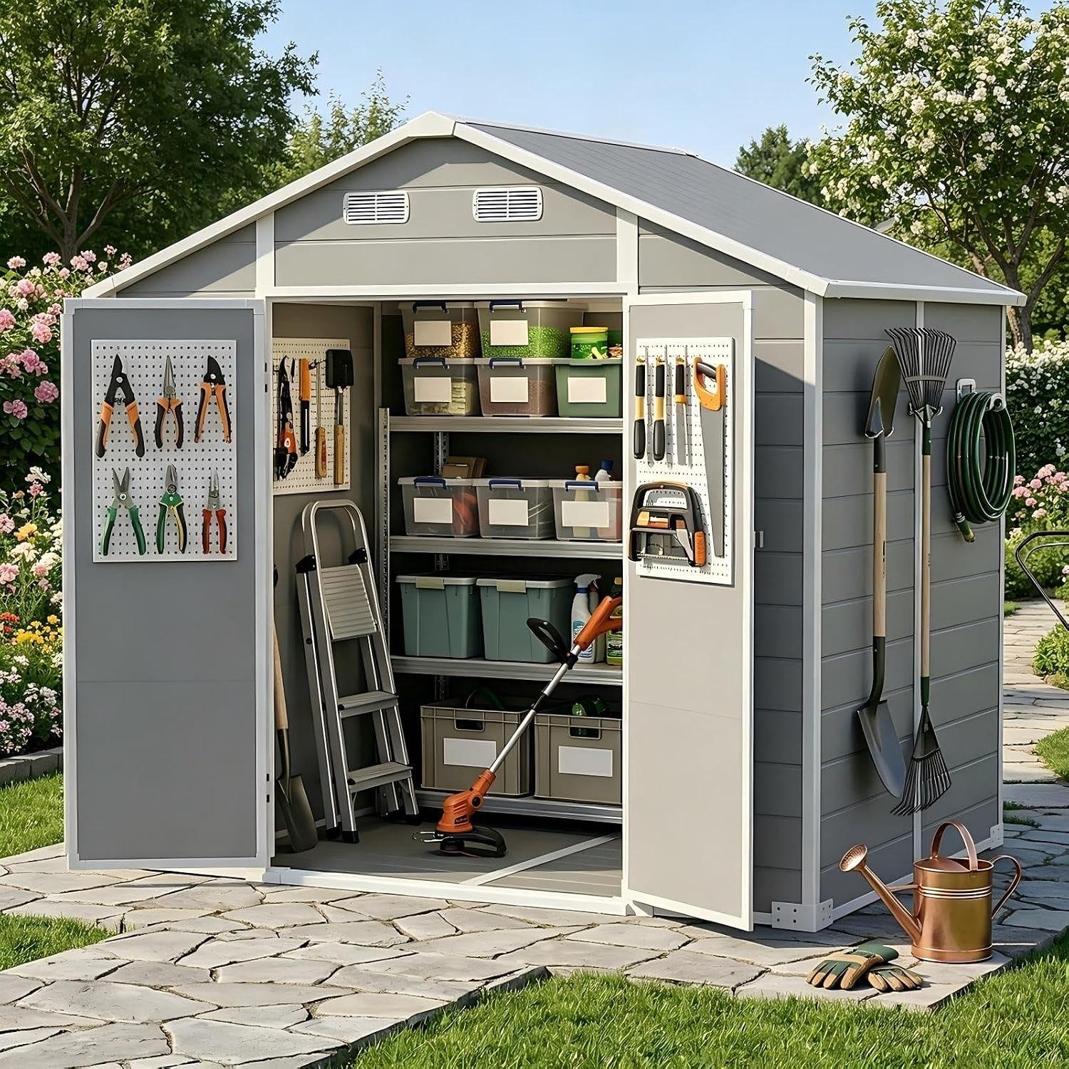 AIRAJ Kunststoff-Gartenhaus 8×6 FT mit Boden