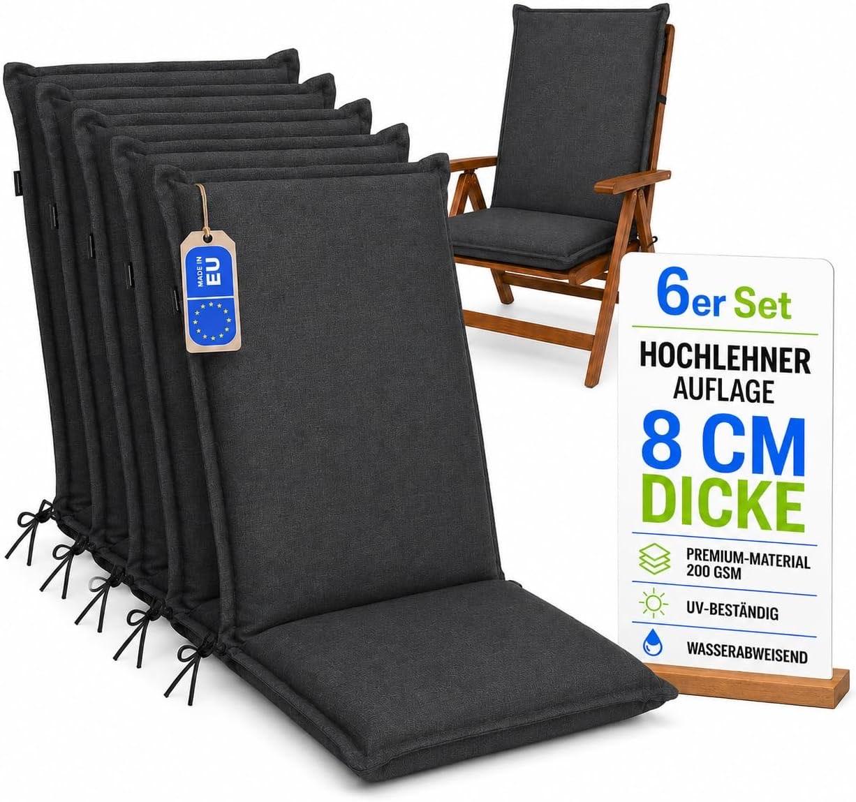 Pillows24 Hochlehner 6er Set 120×50×8 cm Graphit