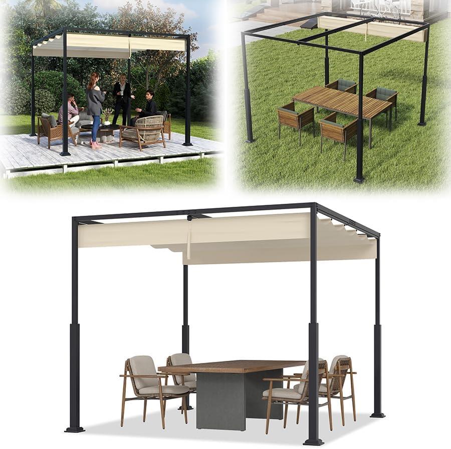 VA-Cerulean Schiebedach-Pergola 3×3 m Beige