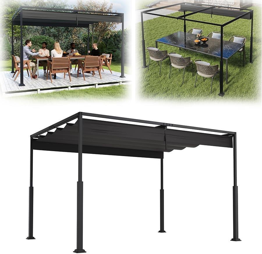 VA-Cerulean Schiebedach-Pergola 3×4 m Schwarz