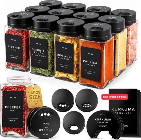 EDELHAUS Gewürzgläser 12x200 ml schwarz