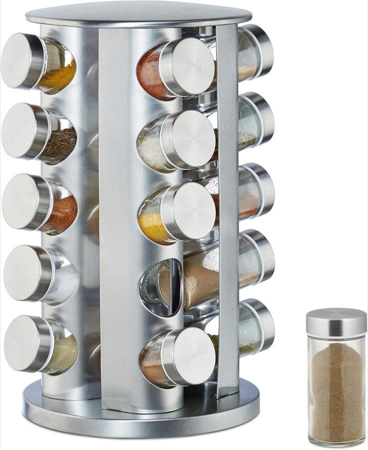 Gewürzkarussell – Testsieger Relaxdays Karussell 20 Gläser silber