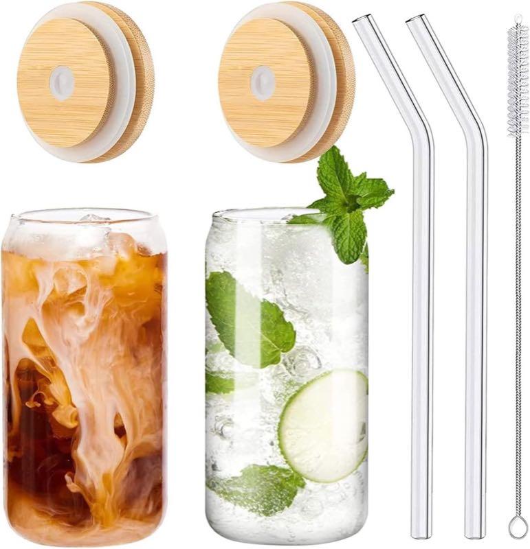 Panngu Glas 480 ml 2er Bambus/Glashalm