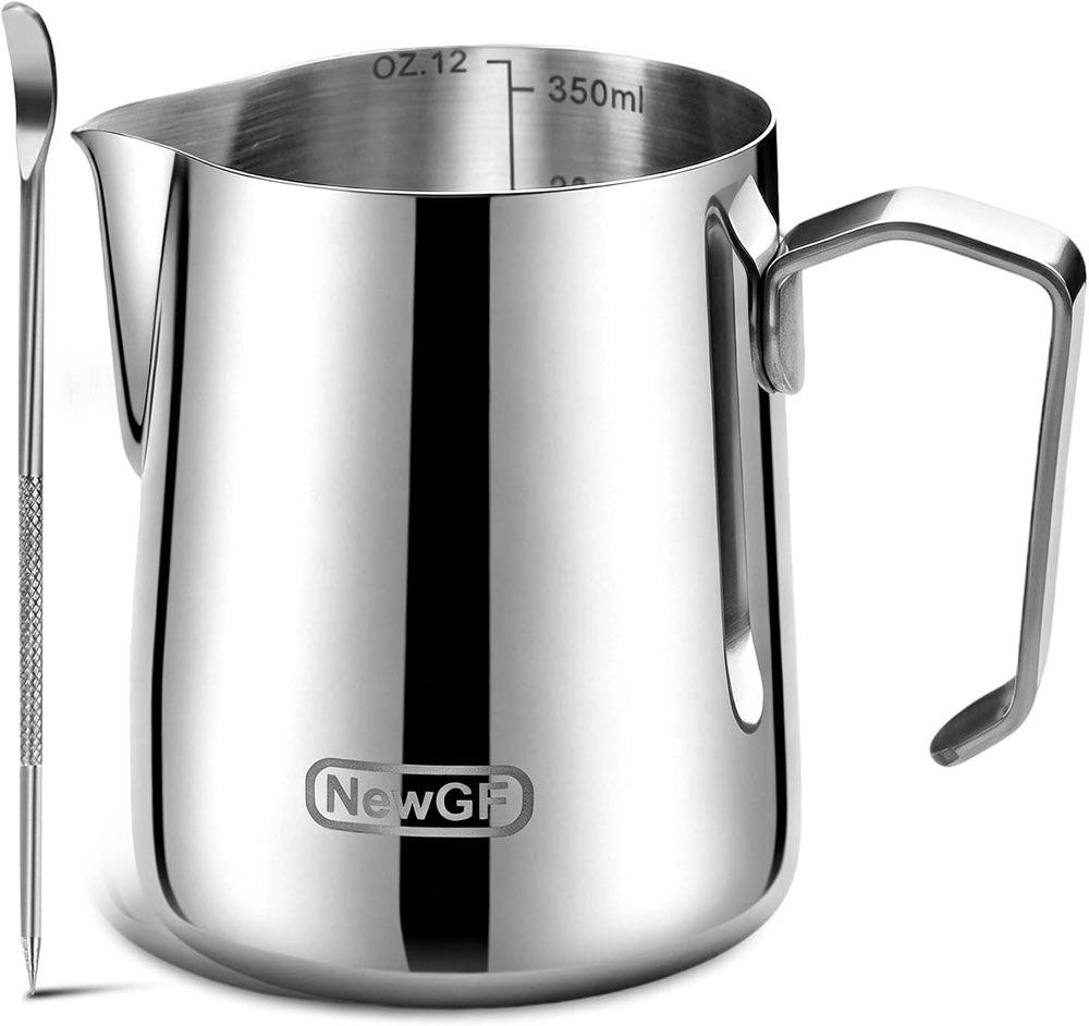 NewGF Edelstahl Milchaufschäumkrug 350 ml mit Stift