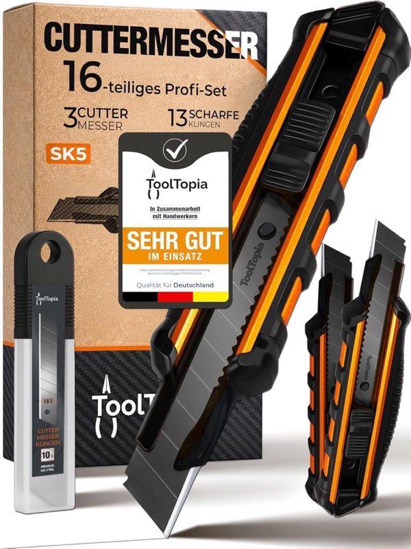 ToolTopia 3× Cuttermesser + 10 Klingen