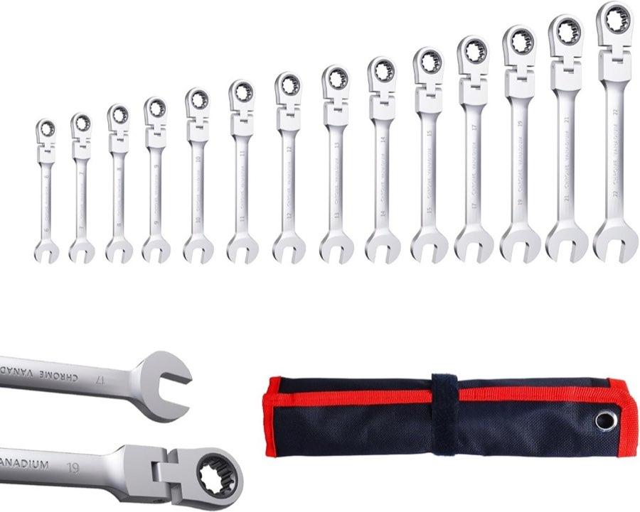 CCLIFE Gelenk-Ratschenschlüssel Set 14tlg. 6–22 mm