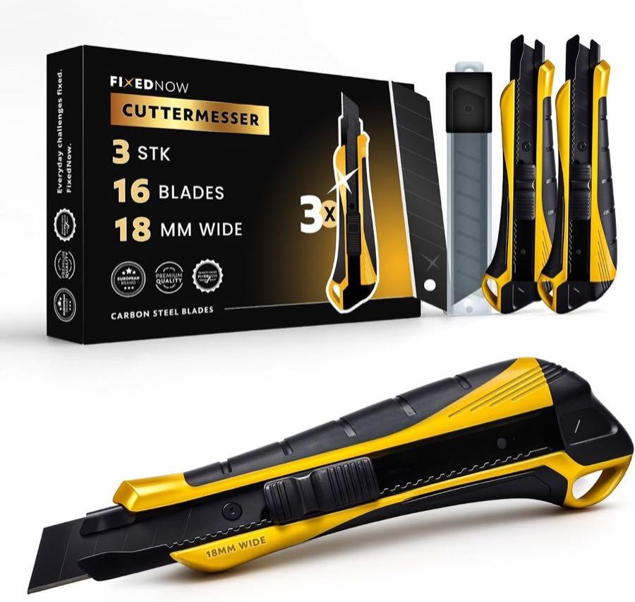 FIXEDNOW 3× Cuttermesser 18 mm + 16 Klingen