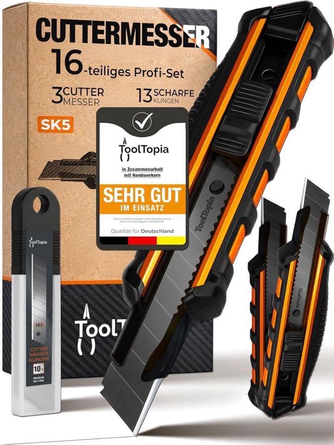 ToolTopia 3× Cuttermesser + 10 Klingen