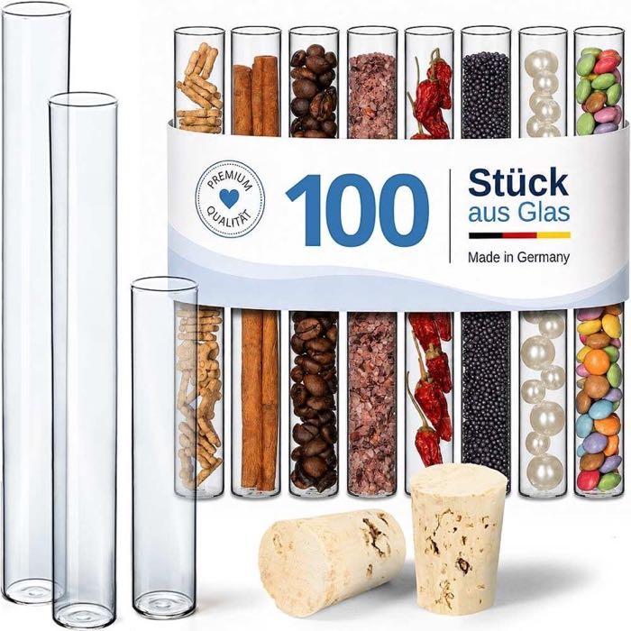 Tuuters 100 Glas-Reagenzgläser 160×Ø20 mm Flachboden