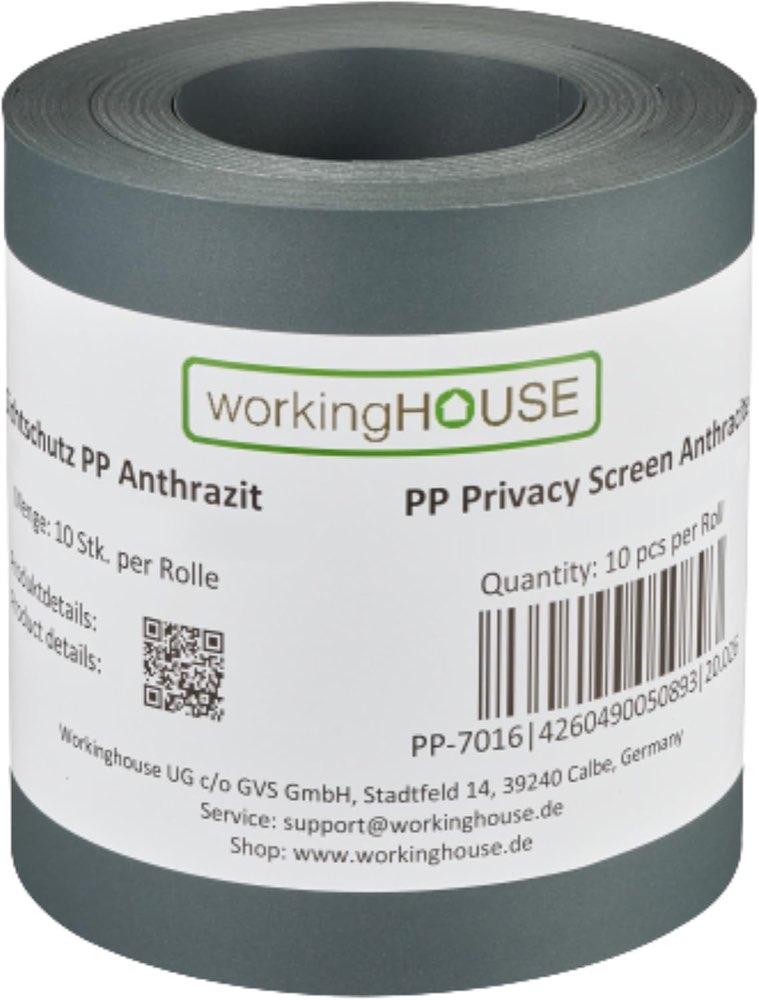 workingHOUSE PP Sichtschutzstreifen 10×2,55 m Anthrazit