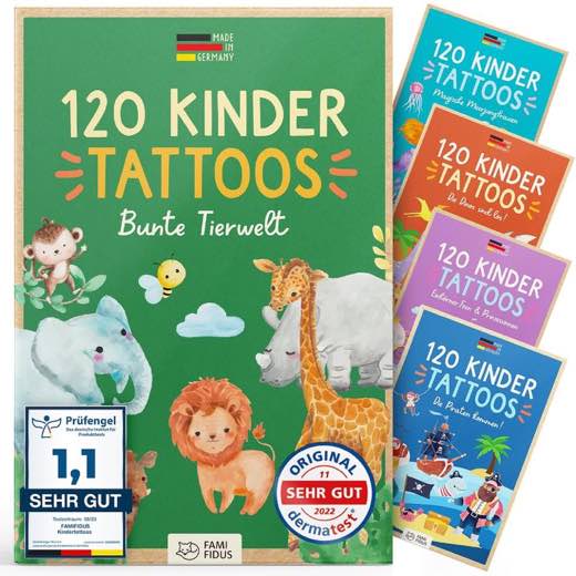 Famifidus 120 Kindertattoos bunte Tierwelt