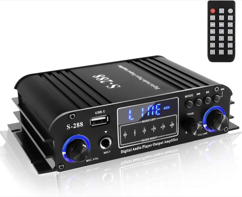 Romicta 4-Kanal Bluetooth 5.0 Stereo-Verstärker, 4×50W HiFi-Endstufe, 1200W Max, USB/SD/FM, Class D Audio-Receiver für Heimkino und Karaoke, inkl. Fernbedienung und Netzteil