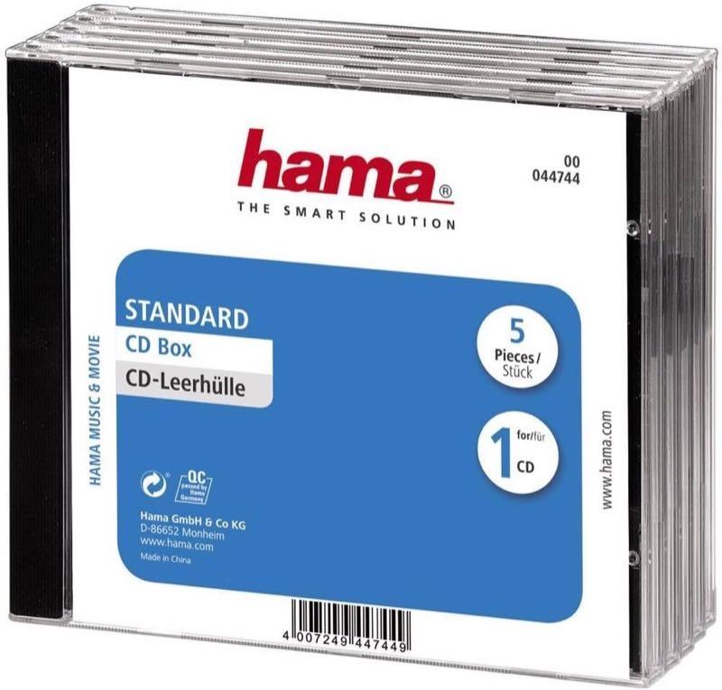 Hama CD-Leerhülle Standard, 5er-Pack, transparent-schwarz
