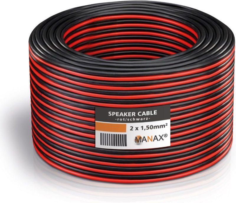 MANAX Lautsprecherkabel 2 x 1,5 mm², 20 m, rot/schwarz