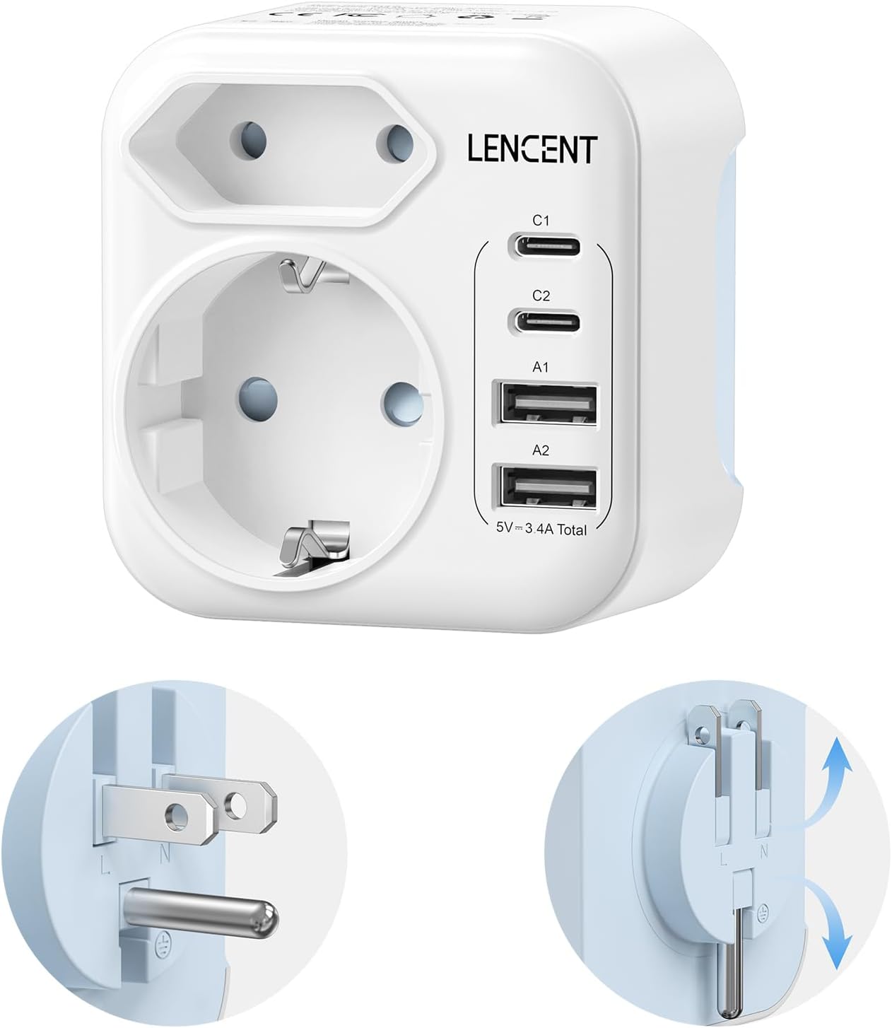 LENCENT LENCENT Klappbarer Reiseadapter USA (Typ B)