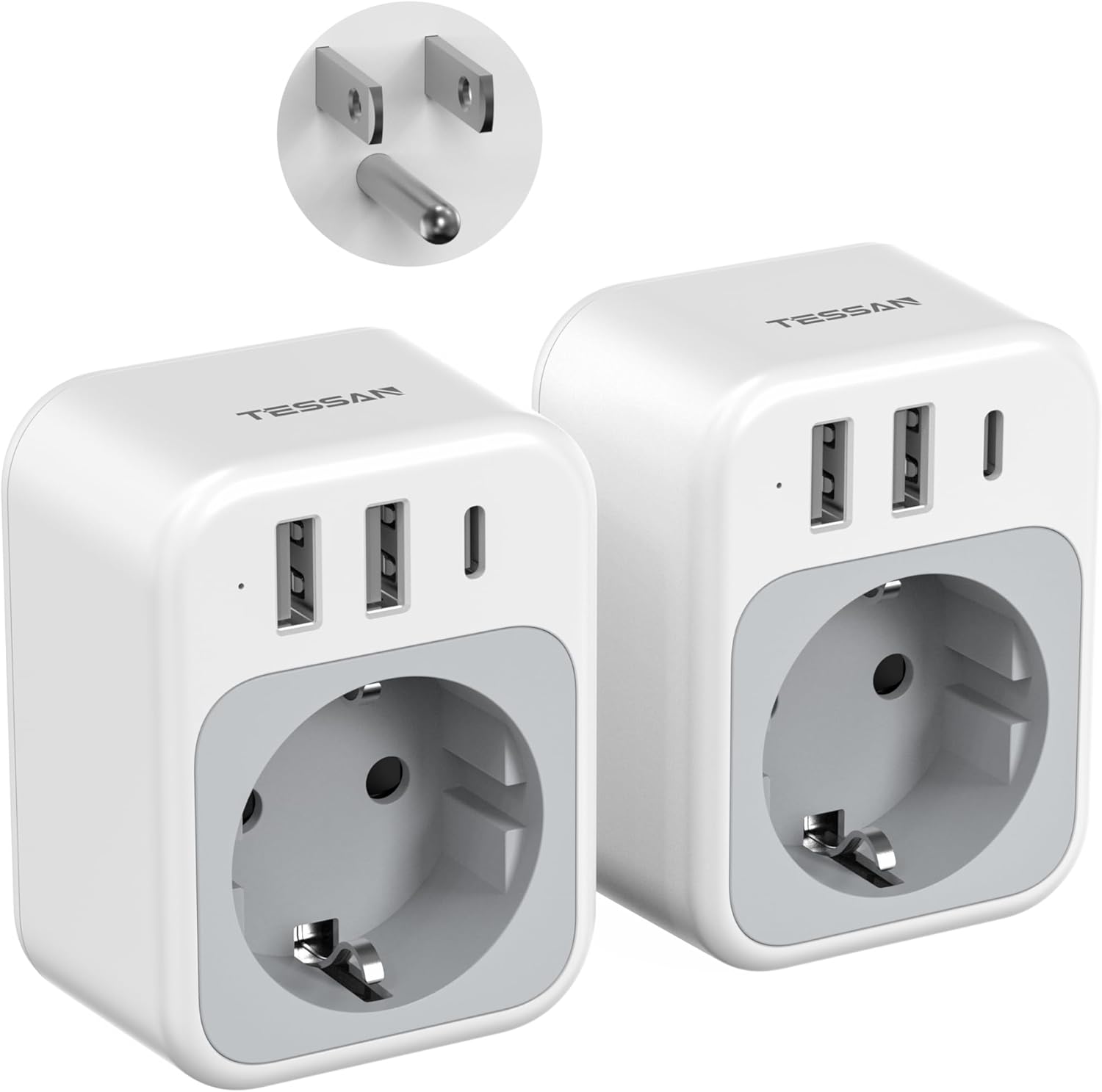 TESSAN TESSAN 2er-Pack USA Adapter mit 3 USB (4-in-1)
