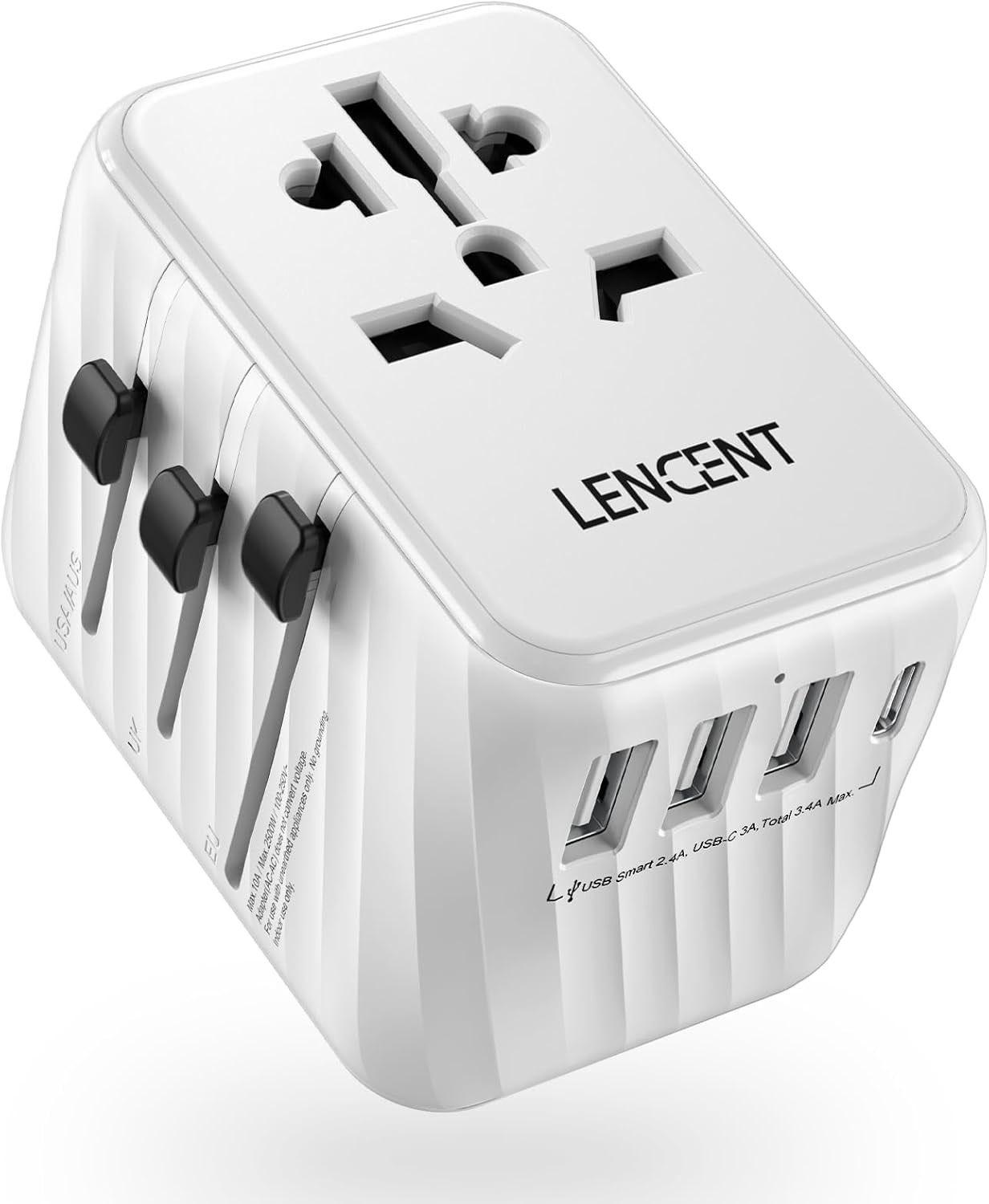 LENCENT Universal-Reiseadapter 3× USB-A, 1× USB-C (PA058W-C3U)