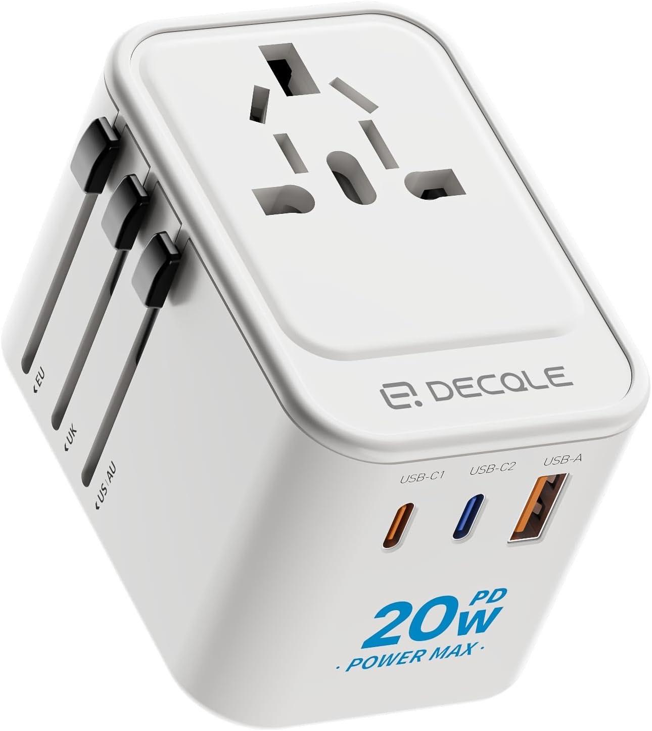 decqle Reiseadapter 2× USB-C PD 20 W, 1× USB-A (DQZ9)