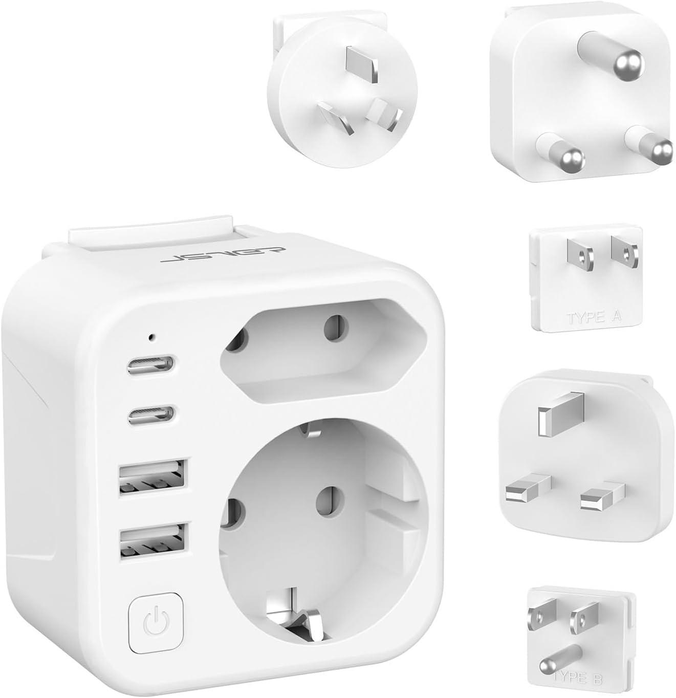 JSVER JSVER Reiseadapter-Set 5 Aufsätze, 2× USB-C, 2× USB-A