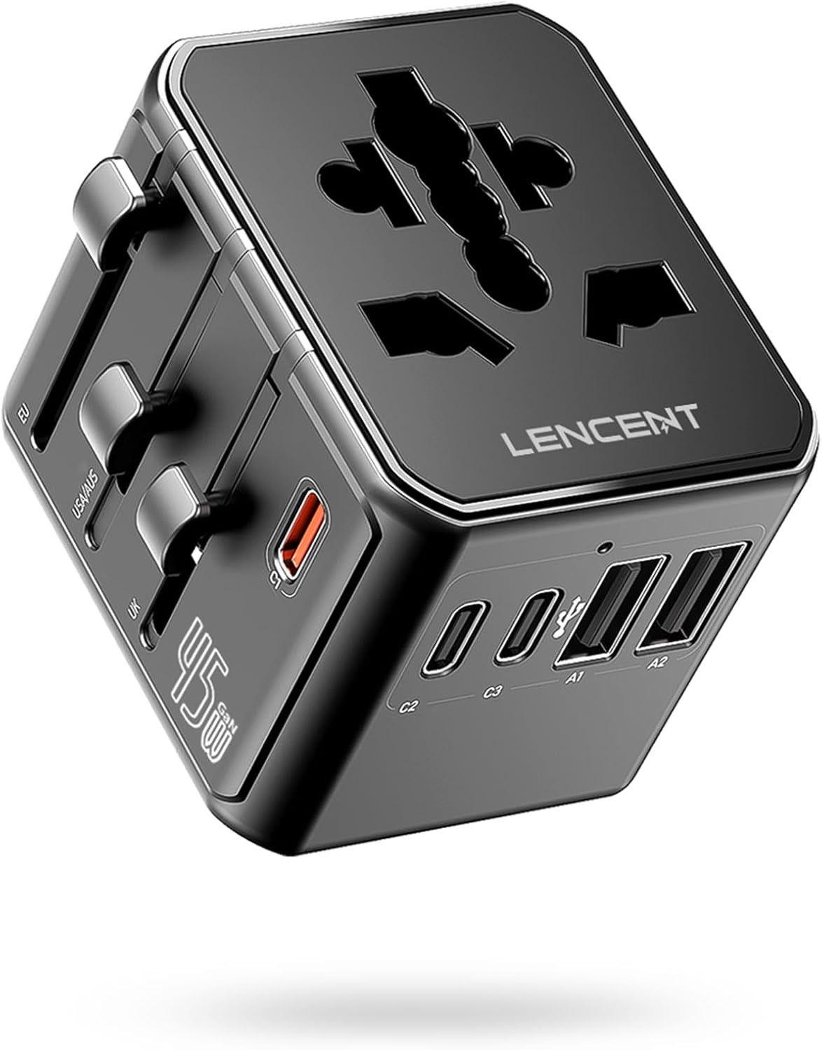 LENCENT 45-W-GaN-Reiseadapter 3× USB-C, 2× USB-A (PA047)