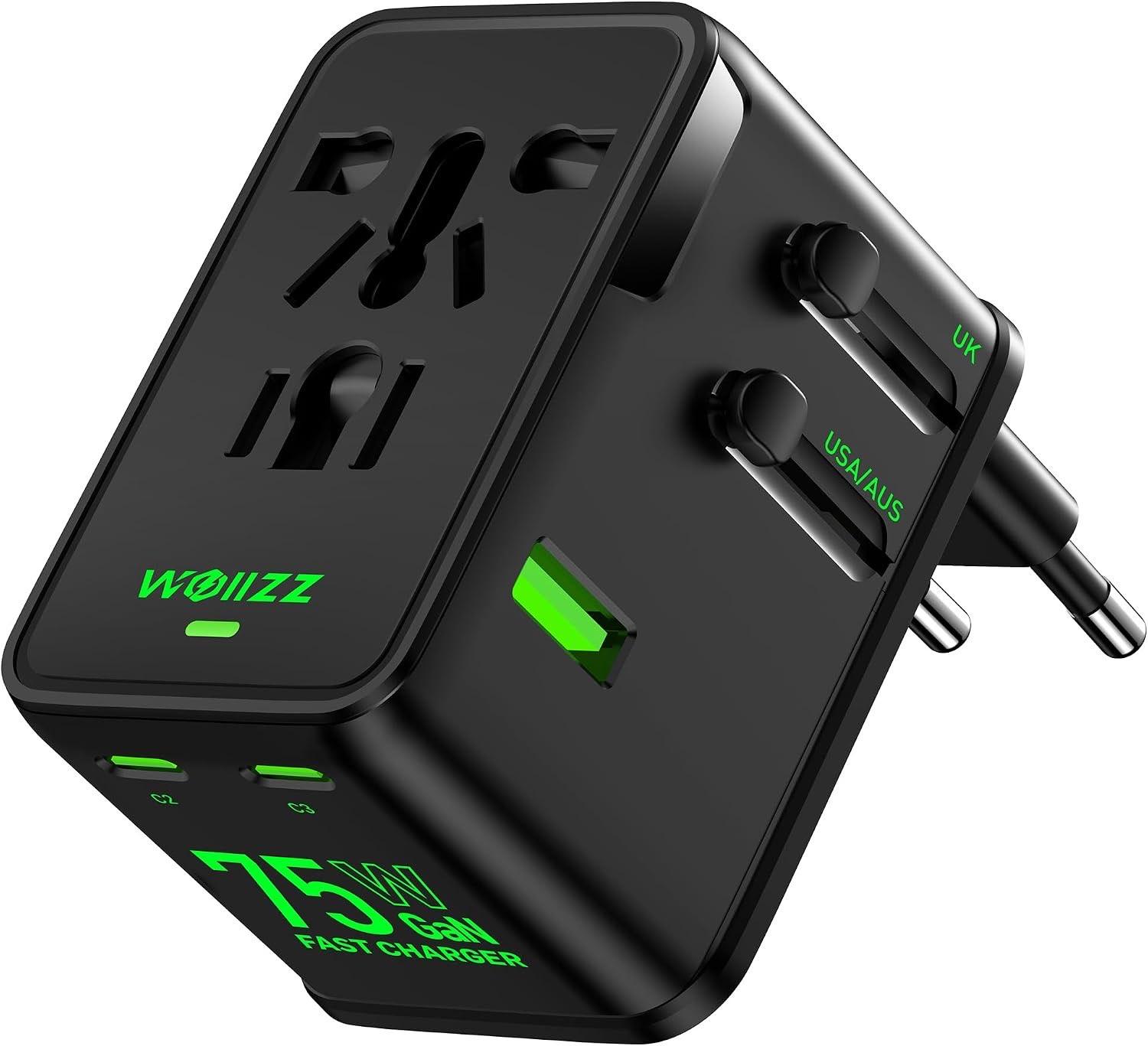 wollz 75-W-GaN-Reiseadapter 3× USB-C, 1× USB-A (WL-TA002)