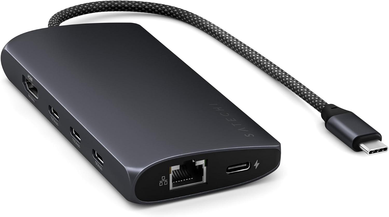 SATECHI 8-in-1 USB-C Hub V3, 85W PD, 8K@30Hz HDMI, Ethernet, Mitternacht
