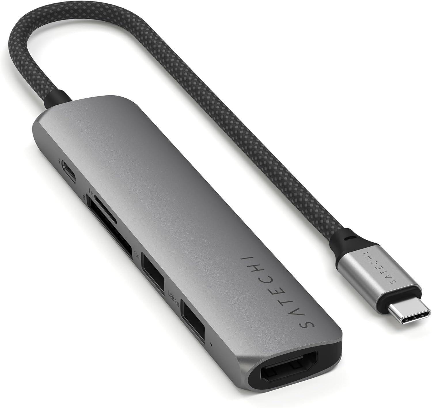 SATECHI 6-in-1 Slim Plus USB-C Hub, 100W PD, 4K@60Hz HDMI, Space Grau