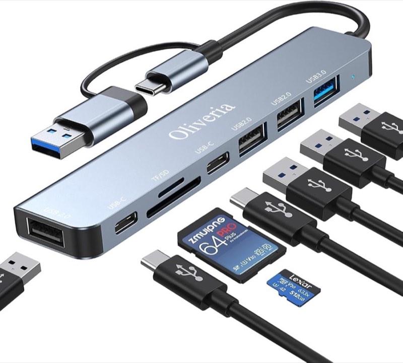Oliveria 8-in-2 USB-Hub mit SD- und TF-Kartenleser