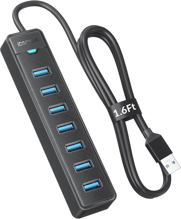 iDsonix 7-Port USB 3.0 Hub, 50 cm, Hybrid 5V/3A