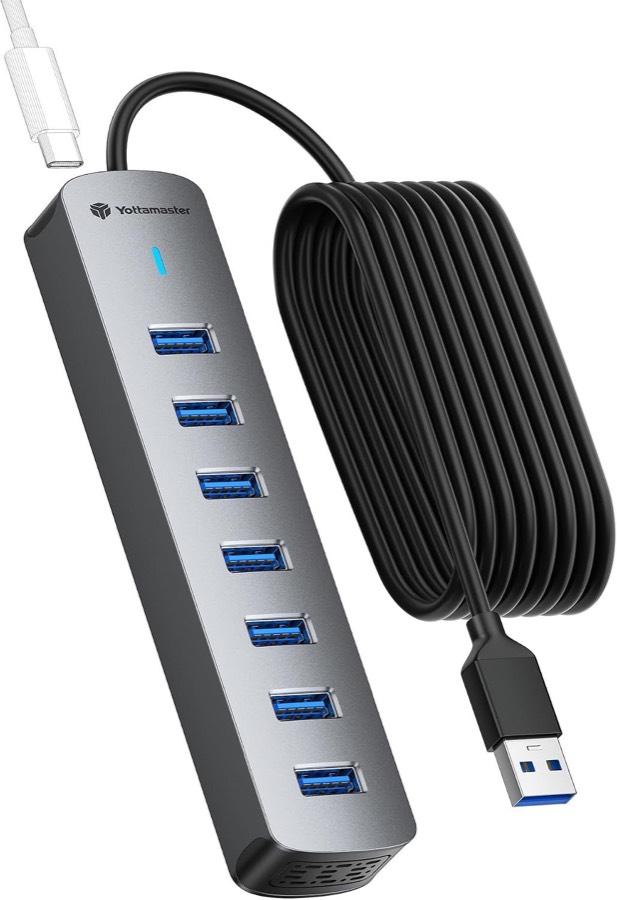 Yottamaster 7-Port USB 3.0 Hub, 180 cm, Hybrid 5V/3A