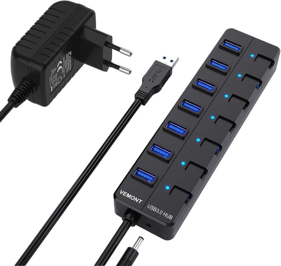 VEMONT USB 3.0 Hub aktiv, 7 Port, 5 V/3 A
