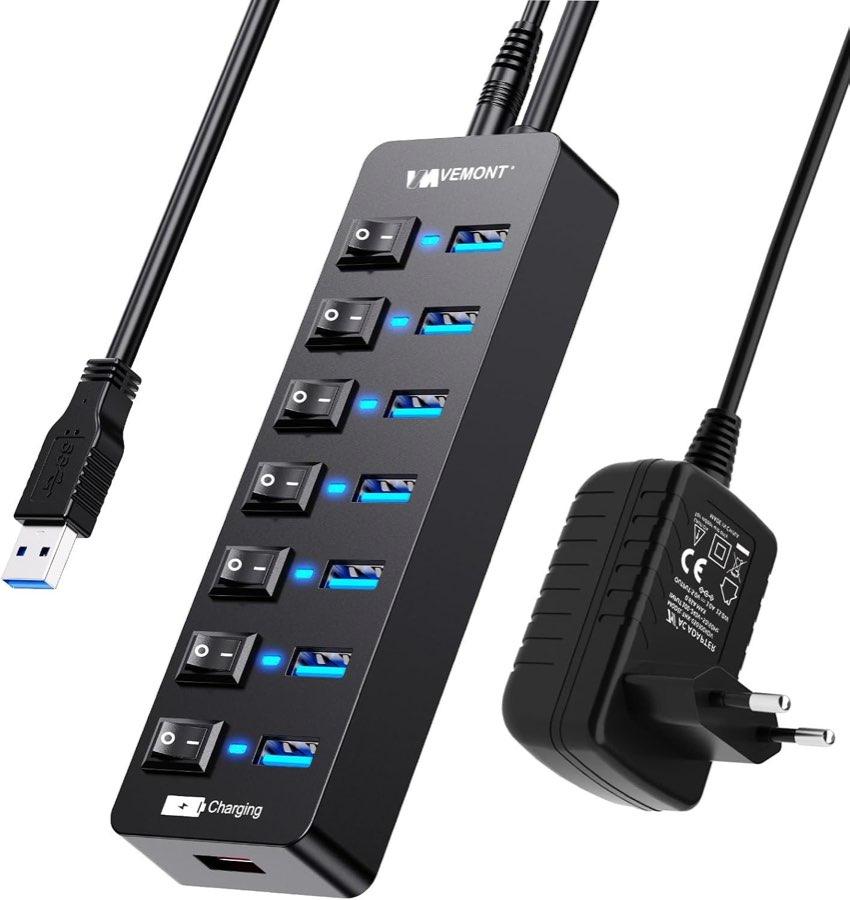 VEMONT USB-Hub aktiv 3.0, 8 Ports, 5 V/3 A