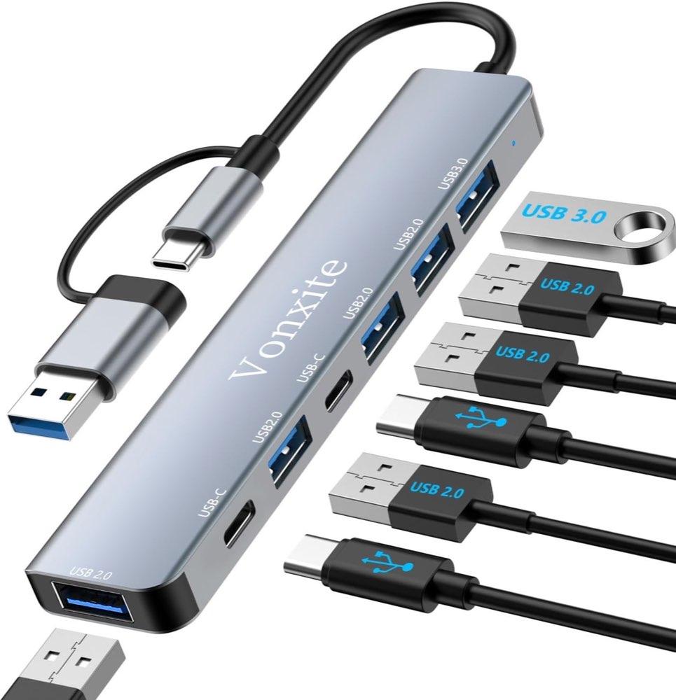 Vonxite 7-in-1, 1× USB 3.0 + 4× USB 2.0 + 2× USB-C