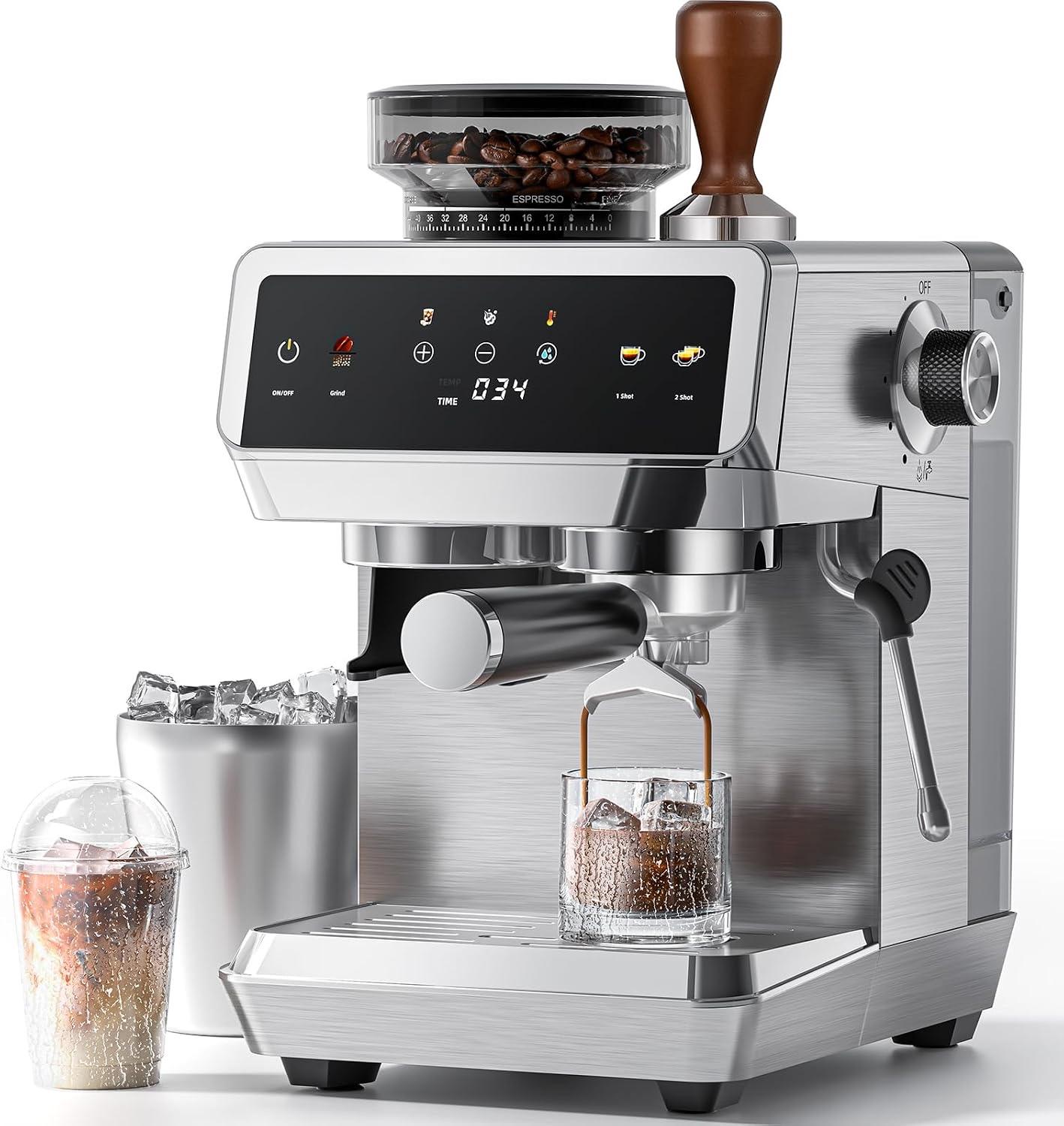 AMZCHEF Siebträgermaschine mit Mahlwerk