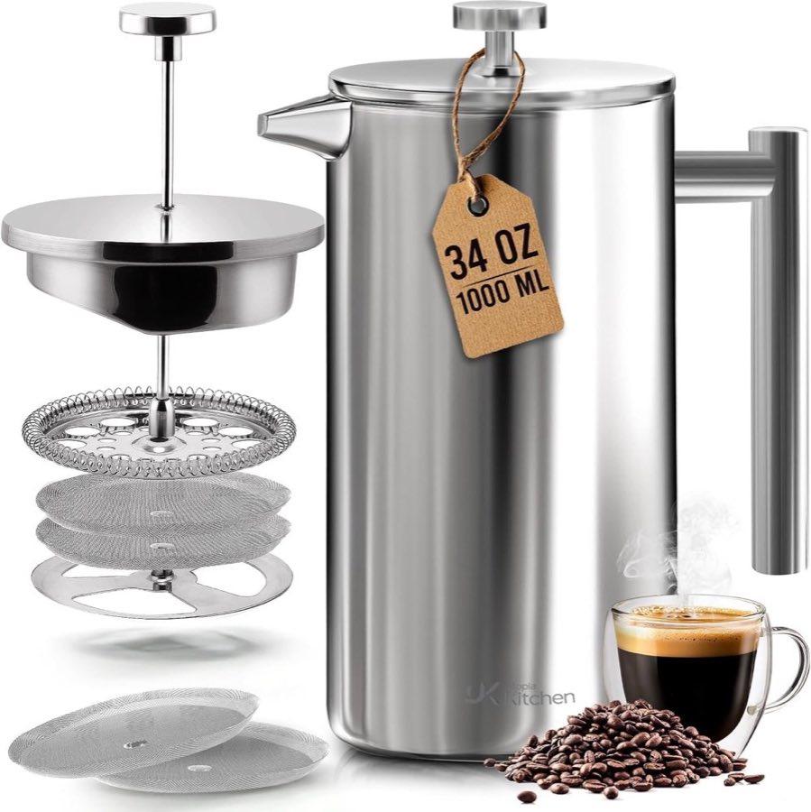 KICHLY French Press Edelstahl 1 l Silber
