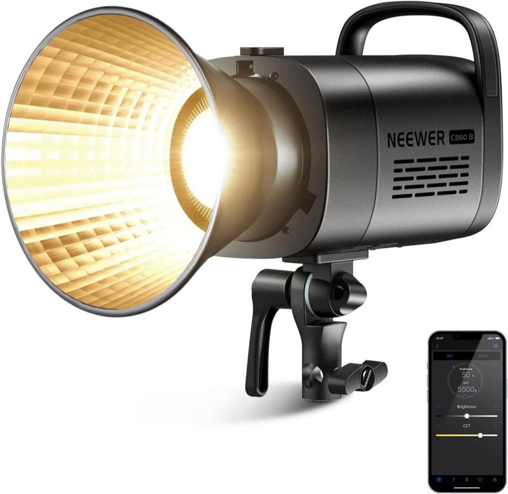 NEEWER 70W LED Videoleuchte, 2,4G und APP Steuerung, zweifarbig 2700K-6500K Videolicht, 34000 Lux/1m, CRI97+/12 Szenen/Bowens COB Dauerlicht für Studio Fotografie Videoaufnahmen und Streaming, CB60B