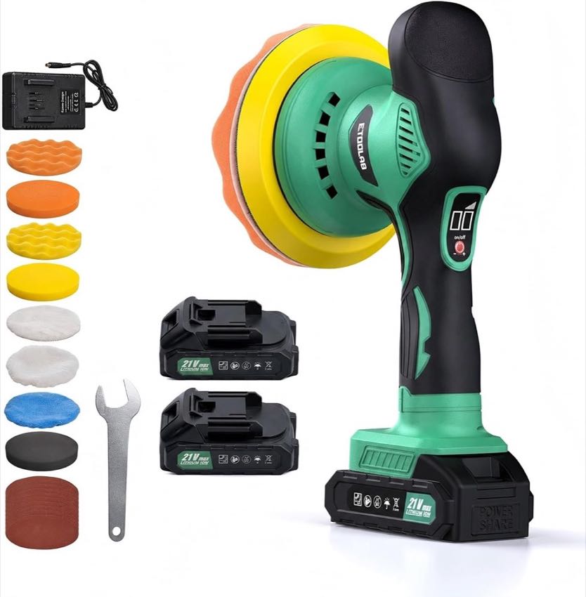 ETOOLAB Poliermaschine Auto Akku, 22 Teile Set Exzenter, 21V