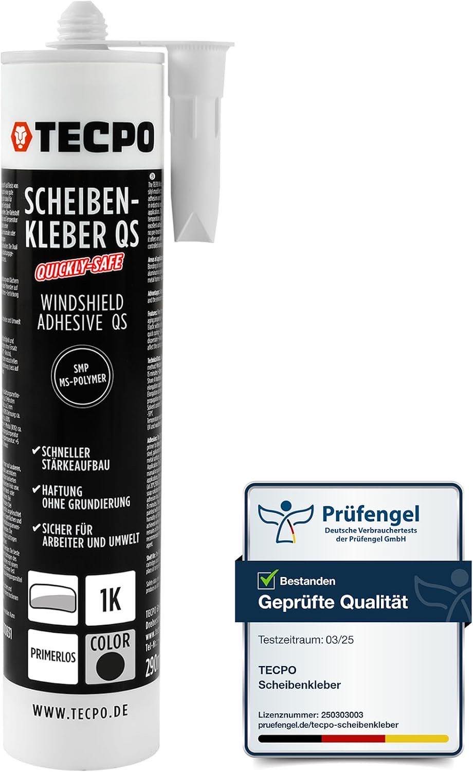 TECPO TECPO Scheibenkleber Quickly-Safe, 290ml MS-Polymer primerlos mit Kleb- und Dichtstoff-Technologie Scheibenklebstoff - E