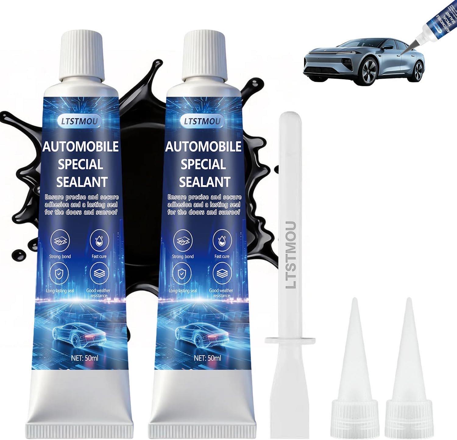 50ML*2 Scheibenkleber Auto, Karosseriekleber Schwarz, Karosseriedichtmasse