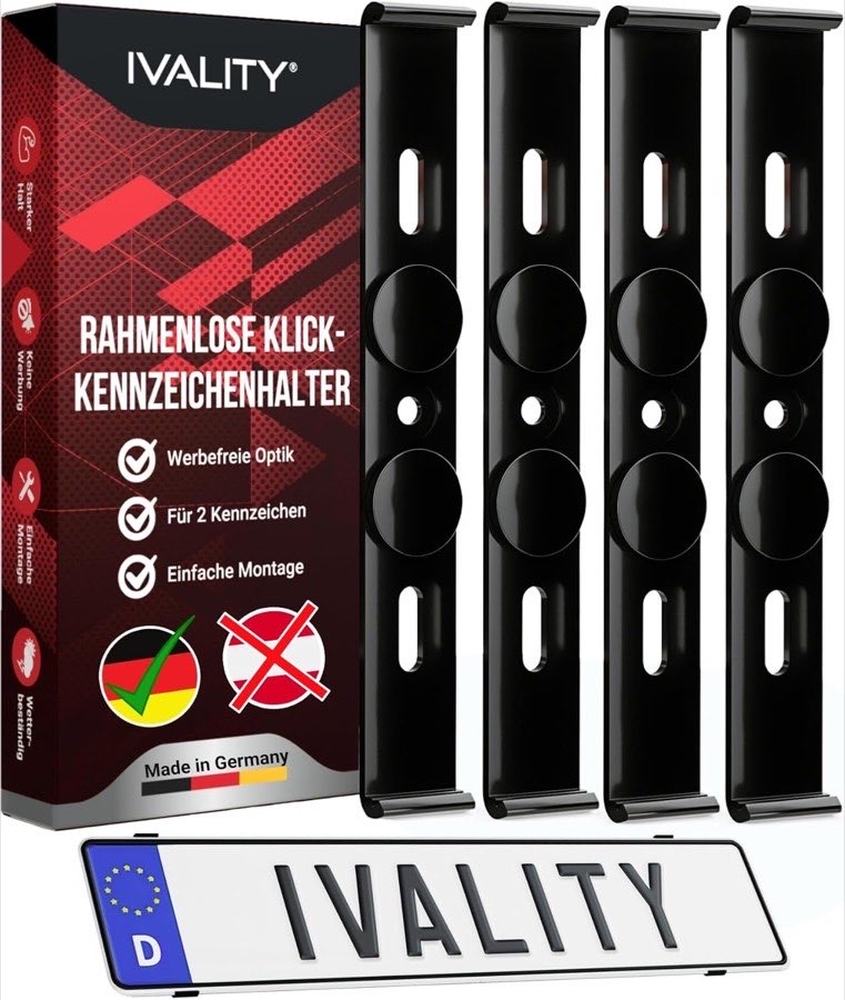 IVALITY Clip-Kennzeichenhalter für zwei DE-Schilder