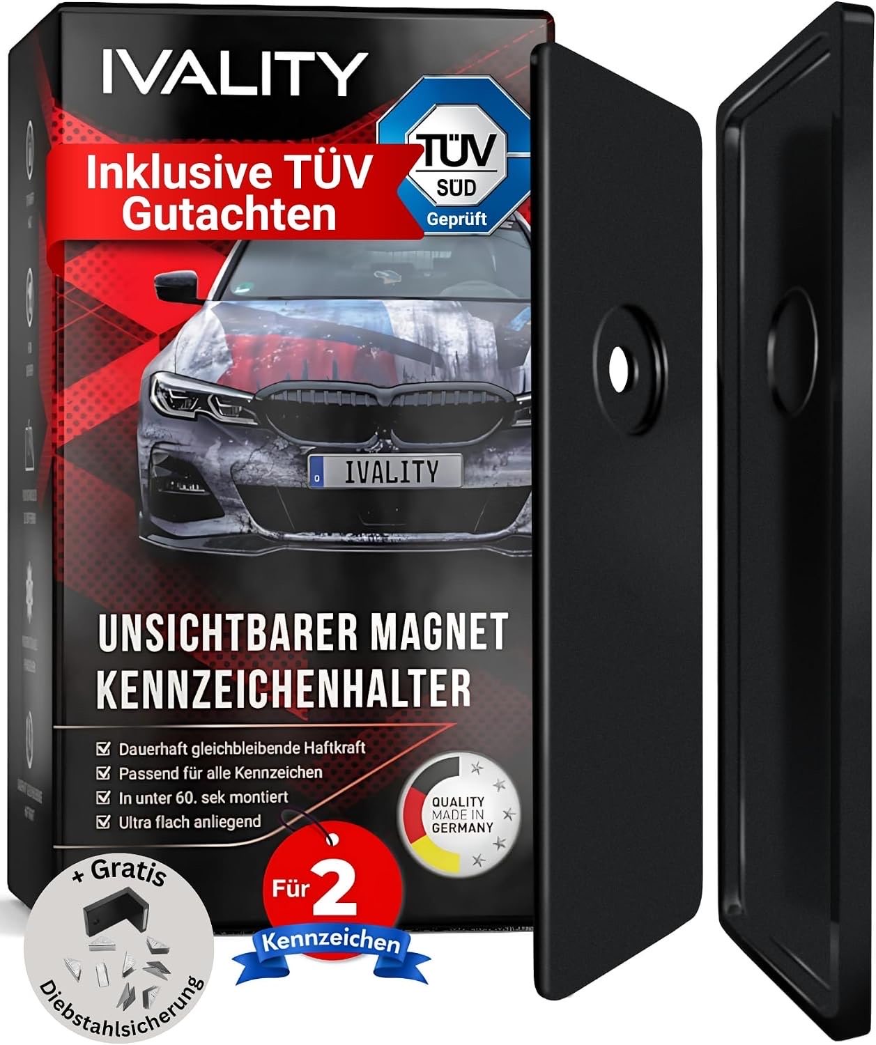 IVALITY Magnet-Kennzeichenhalter rahmenlos, 2er-Set
