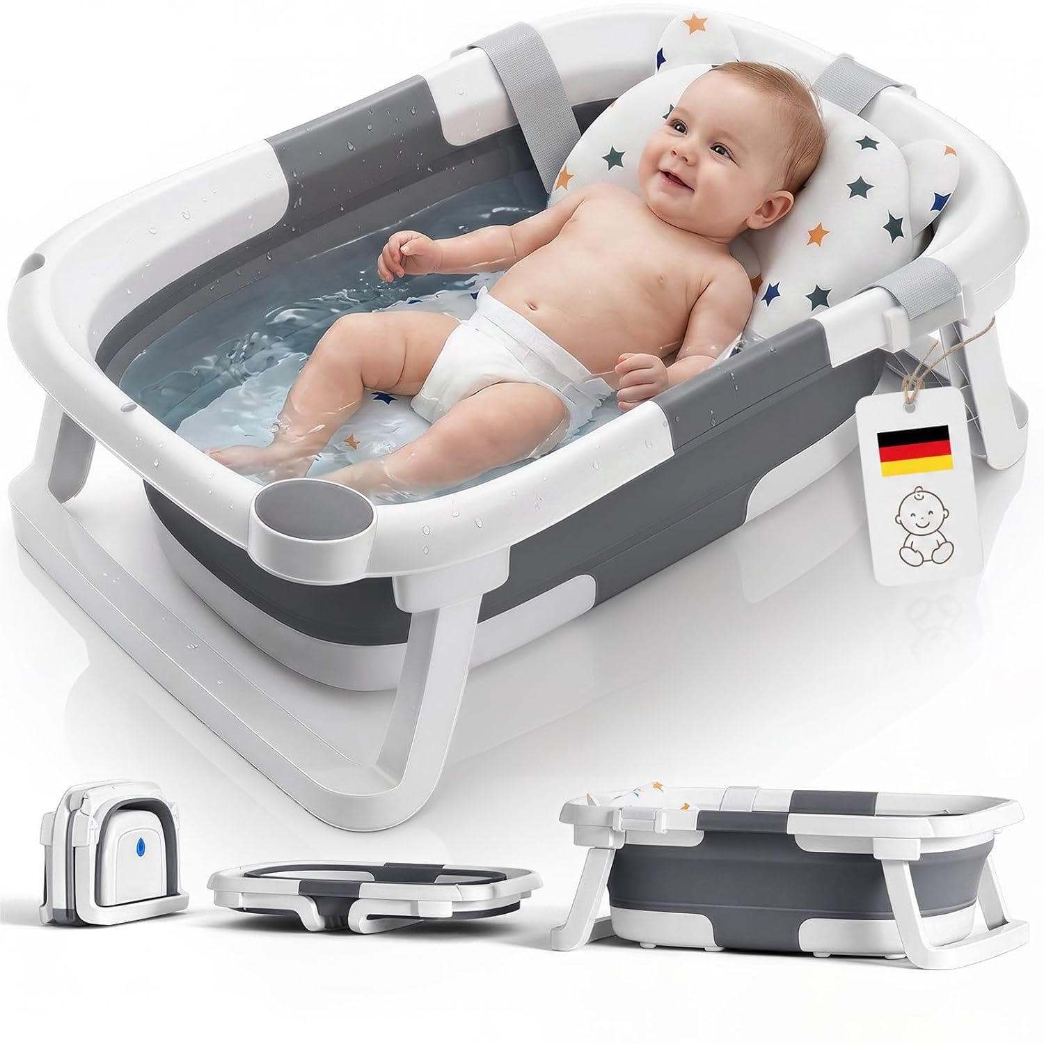 DEANIC Baby Badewanne, Babybadewanne Neugeborene von 0-6-12 Monaten Geeignet, Portable Baby Bathtub Nimmt Keinen Platz Weg, Baby Wanne (Grau)